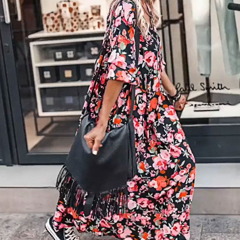 AntonioDeLuca Floral Flowy Kjole med V-hals