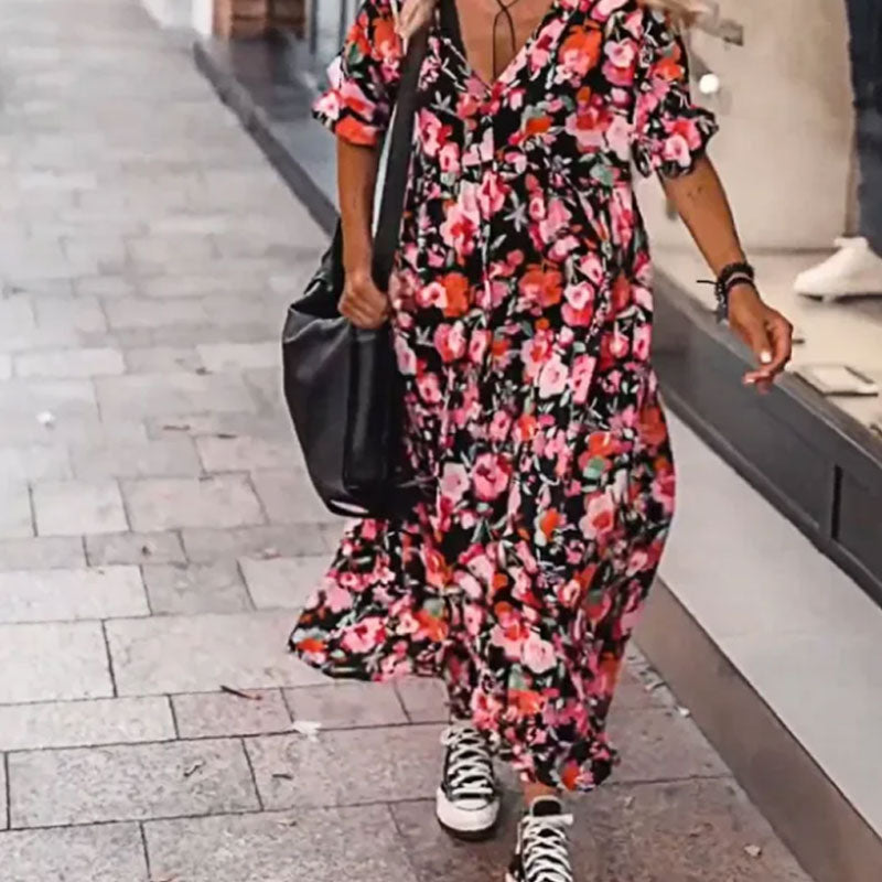 AntonioDeLuca Floral Flowy Kjole med V-hals