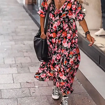 AntonioDeLuca Floral Flowy Kjole med V-hals