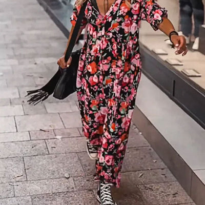 AntonioDeLuca Floral Flowy Kjole med V-hals