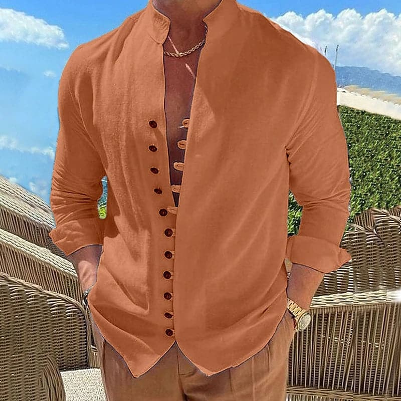 Herreskjorte - Let og Åndbar - Kinakrave - Dobbelt Knaplukning - Casual Fit